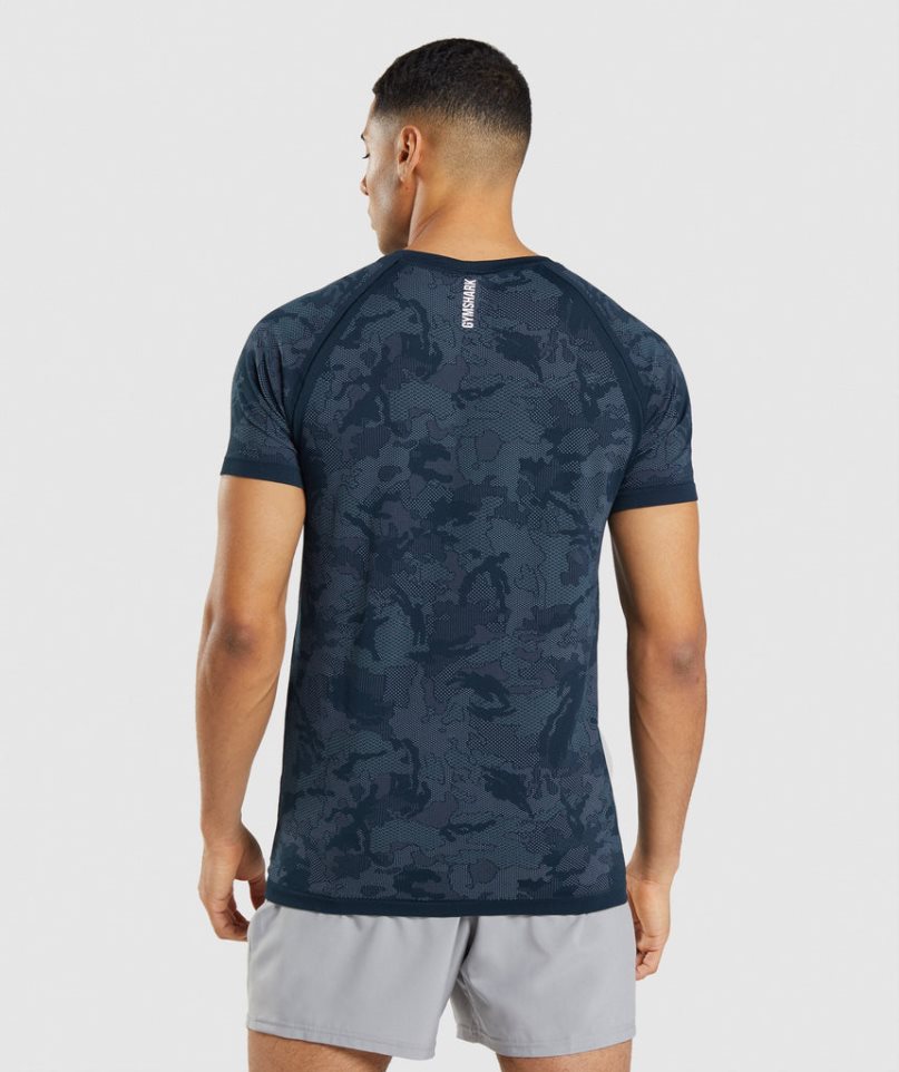 Men's Gymshark Geo Seamless T-Shirts Navy | CA DN8651